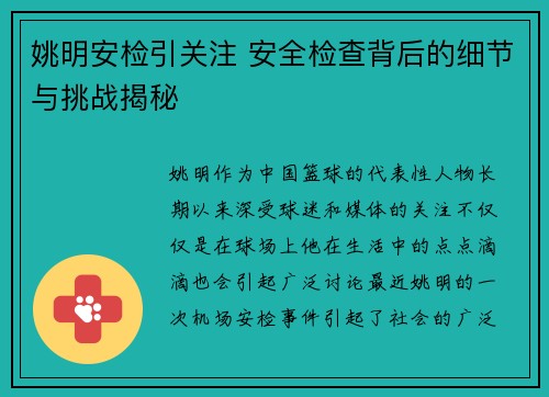 姚明安检引关注 安全检查背后的细节与挑战揭秘